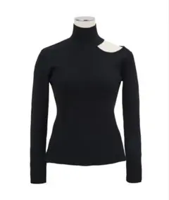 y2k 韓国ファッション　アシンメトリーネック　カットアウト　ニット　ブラック