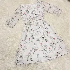 ( Rew de Rew )花柄 七分袖 膝丈ワンピース ベルト付き