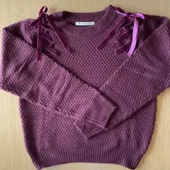 マジェスティックレゴン ニット セーター リボン ワインレッド ボルドー