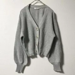 NICE CLAUP ショート丈カーディガン グレー ボリューム袖 クロップド