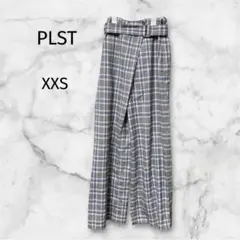 プラステ＊ ワイドパンツ 【XXS 】チェック柄 ハイウエスト ベルト付き
