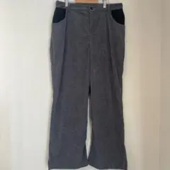 バイカラーコーデュロイ ワイドパンツ 【XL】グレー×ブラック ゆったり