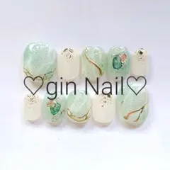 ネイルチップ　オーダー　ベリーショート　現品　マグネット　ミラー　グリーン　春