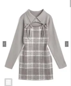 GRL チェック柄フロントオープンリボンニットミニワンピース ru1373