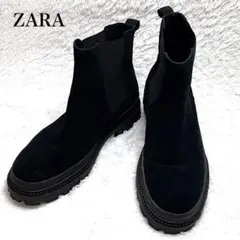ZARA ザラ レザーチェルシーブーツ トラックソール スエード ブラック 44
