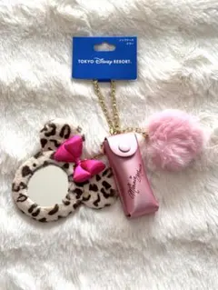 新品　東京ディズニーリゾート　ヒョウ柄　リップケース　ミラー ブラウン ミニー
