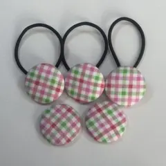 チェック柄ヘアゴムセット 3個＋ゴムなし2個