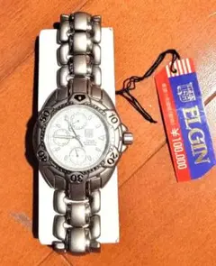 新品ELGIN エルジンアナログクォーツ ダイバー腕時計 BK/シルバー 