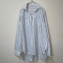 ソウルベリー　ストライプ　長袖　シャツ 白とネイビー　シンプル　カジュアル　L