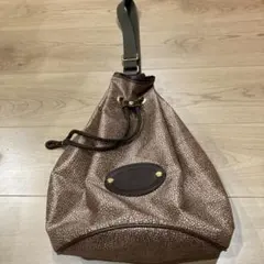 ブラウン ドローストリング ショルダーバッグ　レッドウォール