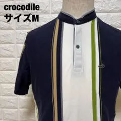 crocodile ストライプ ポロシャツ M オシャレ 夏にぴったり【919】