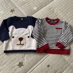 ベビー服 ニット　トレーナー 2点セット　80-90cm くま　ボーダー　冬