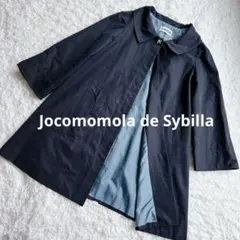 美品♢お花ボタン ステッチ　ホコモモラ ステンカラーコート 黒　40／Ｌ