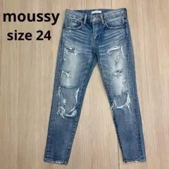 ◆ moussy マウジー ダメージ クラッシュ テーパード デニム パンツ