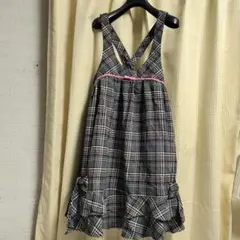 メゾピアノチェック柄 ジャンバースカート グレー・ピンクL 160