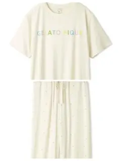 ジェラートピケ　接触冷感　ワンポイントロゴ　Tシャツ&ロングパンツセット　星柄