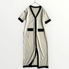 バイカラー ニットカーディガン 半袖 アイボリー ブラック 配色デザイン