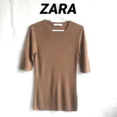 ZARA★ハーフスリーブサマーニットトップスS/ブラウン/リブニット/ベーシック