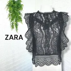 5935【ZARA】ノースリーブレーストップス ブラック XS