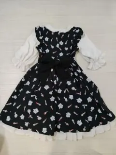 mille fille closet コスメ柄 半袖ワンピース ブラックのサムネイル