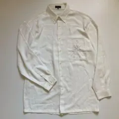 刺繍ポケット オーバーシャツ ホワイト 長袖 M相当46 太陽ロゴ ノームコア