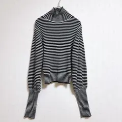 GRL ボーダーリブニット トップス ストレッチ黒白ストライプ