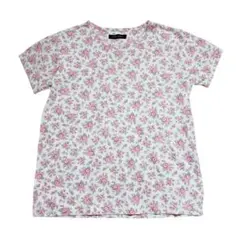 ローラアシュレイ半袖TシャツLL ピンク総柄かわいい大人花柄春夏