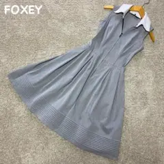 美品】フォクシー フレアワンピースドレス タイムレス 水色 ひざ丈A 