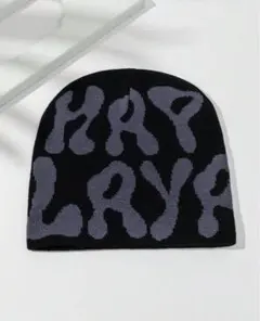ロゴ入りニット帽 黒とグレー