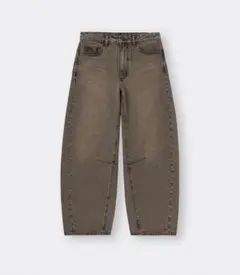 未使用　GU ジーユーバレルレッグジーンズB+EC(丈短め) M ブラウン