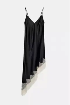 ZARA レーストリムサテンワンピース レースビスチェ L