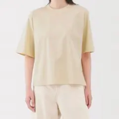 涼感ＵＶカットクルーネックワイド半袖Ｔシャツ　クリーム色　L 無印