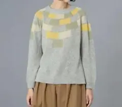 conges payes ADIEU TRISTESSEパッチワークニット柄黄緑