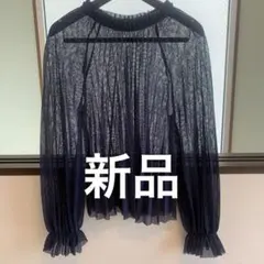 新品★ZARA ネイビー シースルー長袖ブラウス M