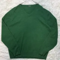 100%カシミア Vネック セーター ニット グリーン 長袖