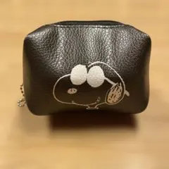 スヌーピー ポーチ 小物入れ レザー風 ブラック