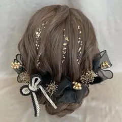 成人式髪飾り 前撮り 結婚式 振袖 白無垢ドライフラワー ブラック ゴールド③