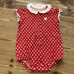ミキハウス半袖ロンパース⭐︎赤白水玉ドット柄うさぎアップリケロゴ付き80襟付き