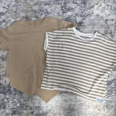 ベージュ・ストライプTシャツ2枚セット 120cm