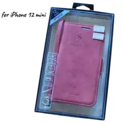 iPhone12mini 5.4インチ 手帳型ケース レッド PUレザー ピンク