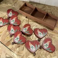 シャビーハート型♡クリスマスオーナメント♡9個セット♡木製♡スノーマン 雪だるま