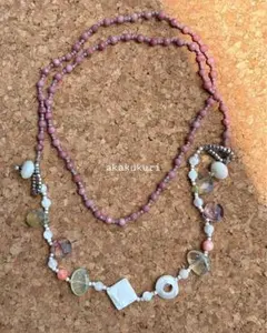 天然石とビーズのネックレス&ブレスレット（ピンク）