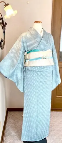 No.3532 小紋 正絹 反物 着物　未仕立 新品未使用 Prices down2）正絹 小紋 反物 着物「格子 深緑色」日本製 丹後
