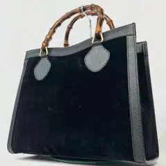 美品 GUCCI オールドグッチ ハンドバッグ バンブー ダイアナ スエード 黒