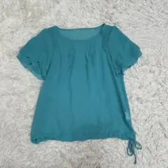 INDIVI インディヴィ シフォンブラウス 38 ターコイズ 日本製 フレア袖