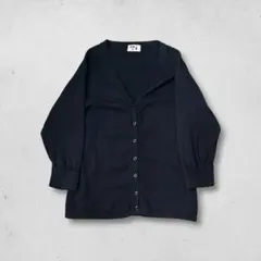 DML CLUB 綿100% Vネック カーディガン ブラック 黒 レトロ M