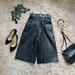 6811✾ザラ✾レザーワイドパンツ【XS】ブラック/軽量/クロップド/タック