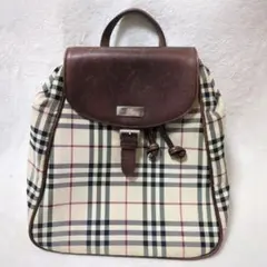 良品 BURBERRY ノバチェック リュック 巾着 キャンバス レザー ロゴ