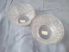 レトロ風ガラスボウル2個セット　サラダボウル　小鉢　そうめん