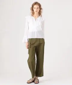 MACPHEEマカフィー コットンボイル フリルカラーブラウス黒